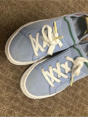 Lacoste Light Blue Knit Sneaker with Green and Red Accents